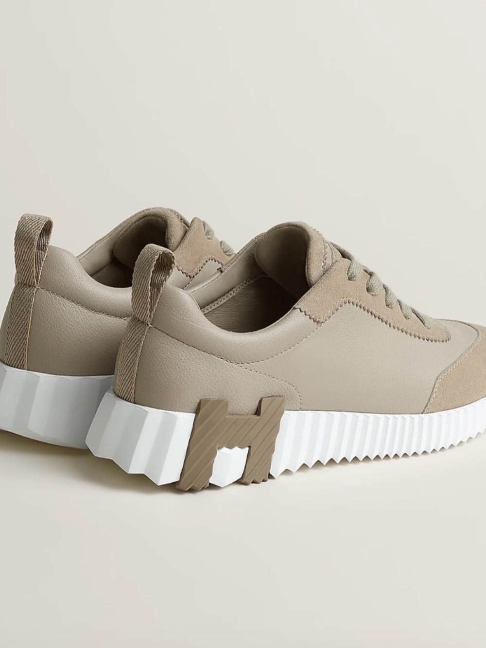 Hermès Bouncing Sneakers Taupe Leather & Suede EU 37 / US 6.5-7 New - Picture 3 of 16